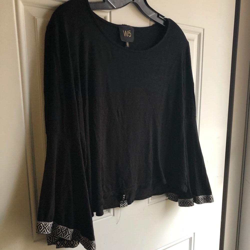 W5 Black Bell Sleeve Top with Aztec Strip
